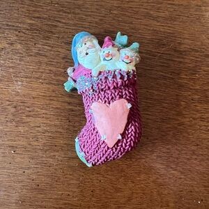 Festive Pink Knit Stocking Brooch